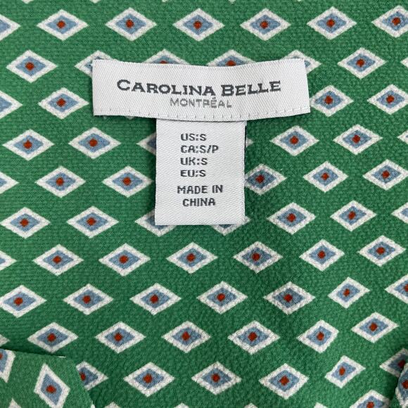 Carolina Belle Montreal Short Sleeve Geometric Pattern V Neck Blouse Green Small - Picture 6 of 7